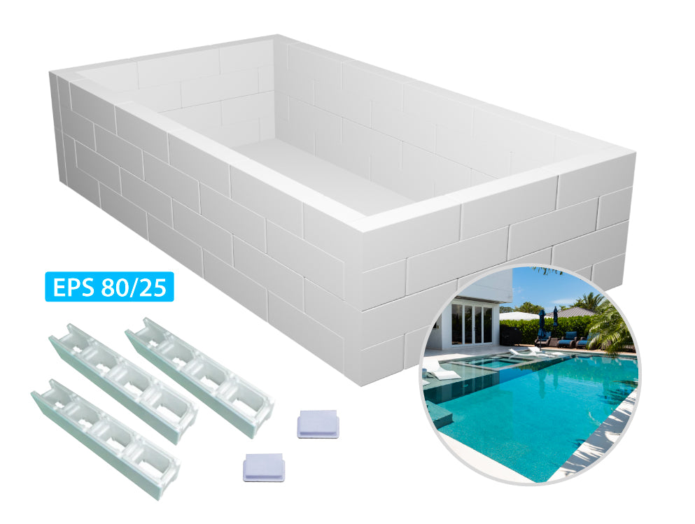 Styroporpool Grundaufbau-Set Bausatz | 1,5 Meter Tiefe | 4 Steinreihen | Styroporsteine Big Block EPS 80/25