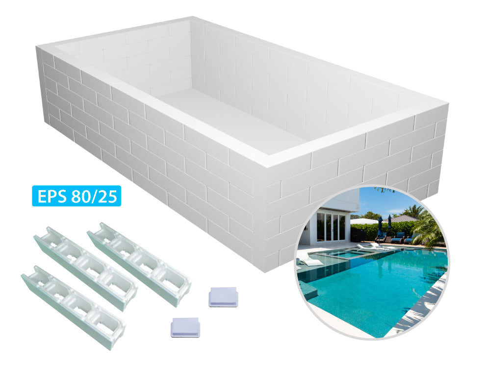 Styroporpool Grundaufbau-Set Bausatz | 1,5 Meter Tiefe | 6 Steinreihen | Styroporsteine EPS 80/25