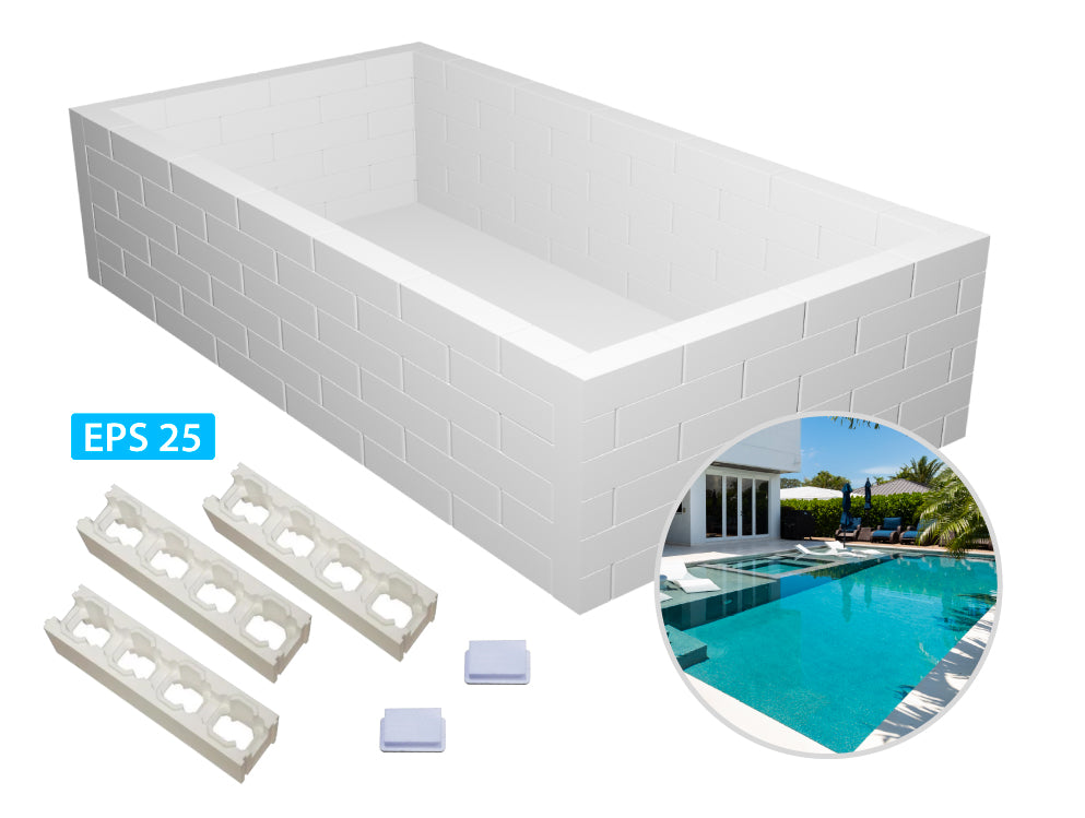 Styroporpool Grundaufbau-Set Bausatz | 1,5 Meter Tiefe | 6 Steinreihen | Styroporsteine EPS 25