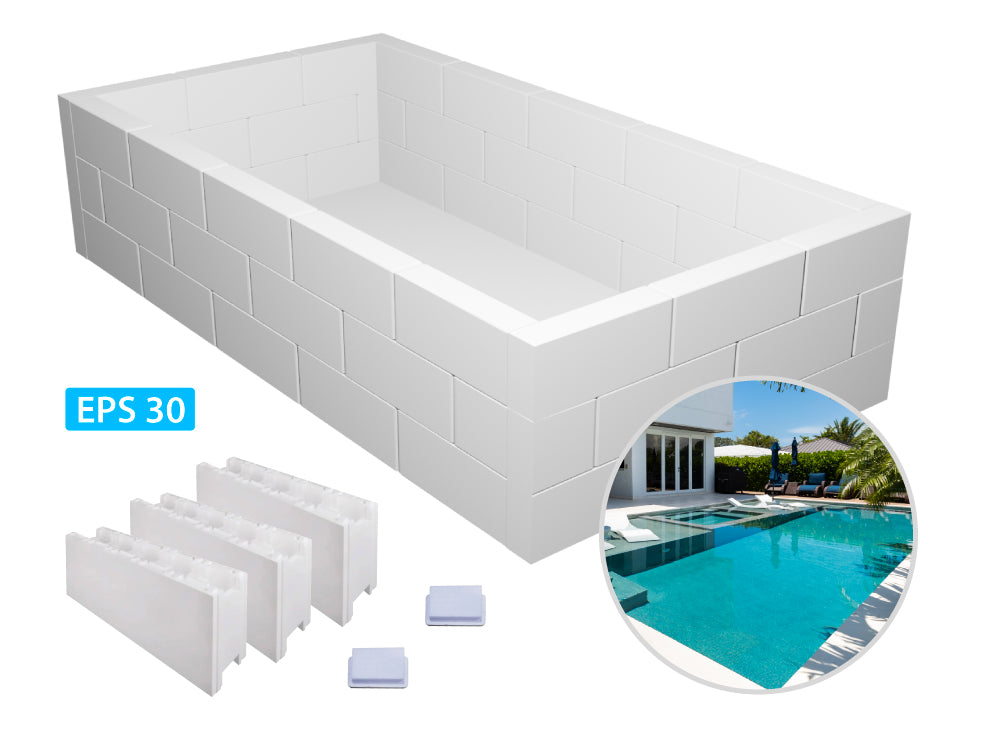 Styroporpool Grundaufbau-Set Bausatz | 1,5 Meter Tiefe | 3 Steinreihen | Styroporsteine Big Block EPS 30