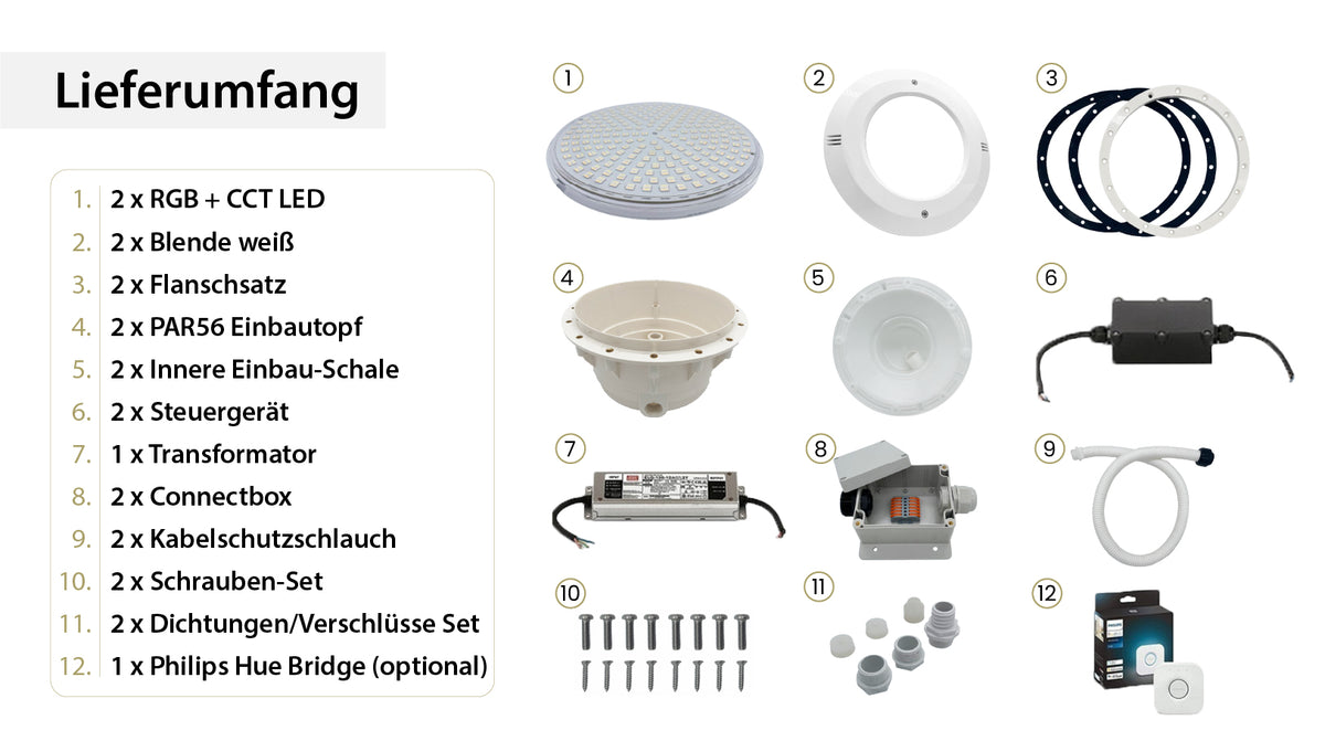 Smart Home Poollampen RGB + CCT | Philips Hue & Amazon Alexa | PAR 56