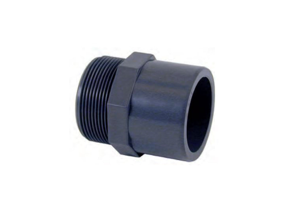 PVC Übergangsmuffe mit Klebemuffe, Klebestutzen & Außengewinde – 63 mm x 50 mm (1 1/2")