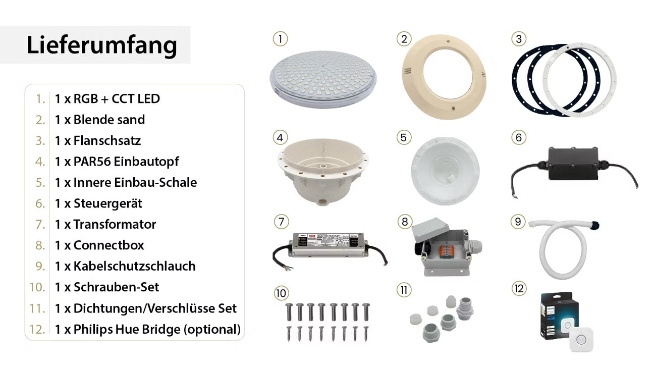 Smart Home Poollampen RGB + CCT | Philips Hue & Amazon Alexa | PAR 56