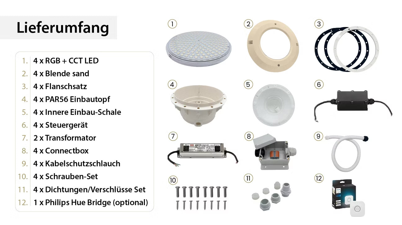 Smart Home Poollampen RGB + CCT | Philips Hue & Amazon Alexa | PAR 56