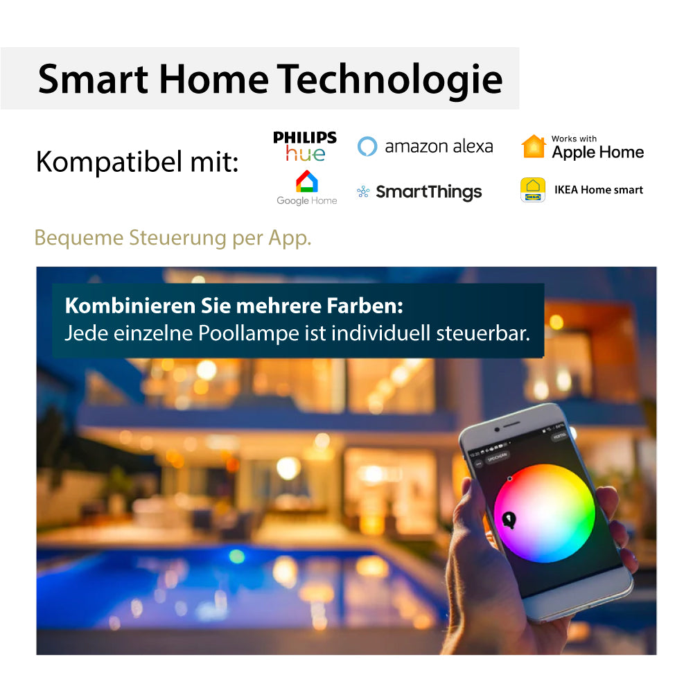 Smart Home Poollampen RGB + CCT | Philips Hue & Amazon Alexa | PAR 56