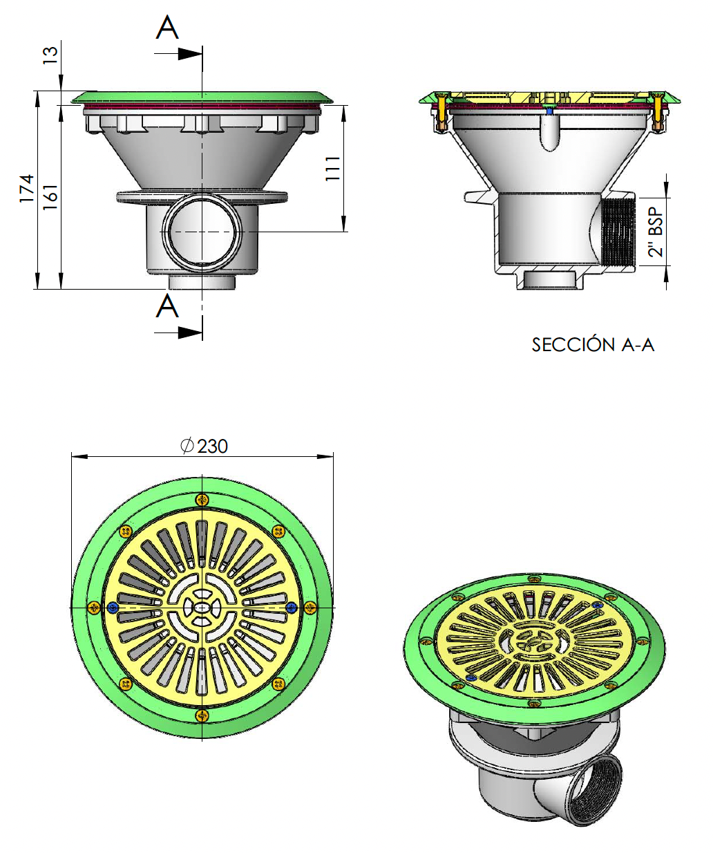 Astralpool Bodenablauf mit Deckel - Ø 210 mm | Folienbecken
