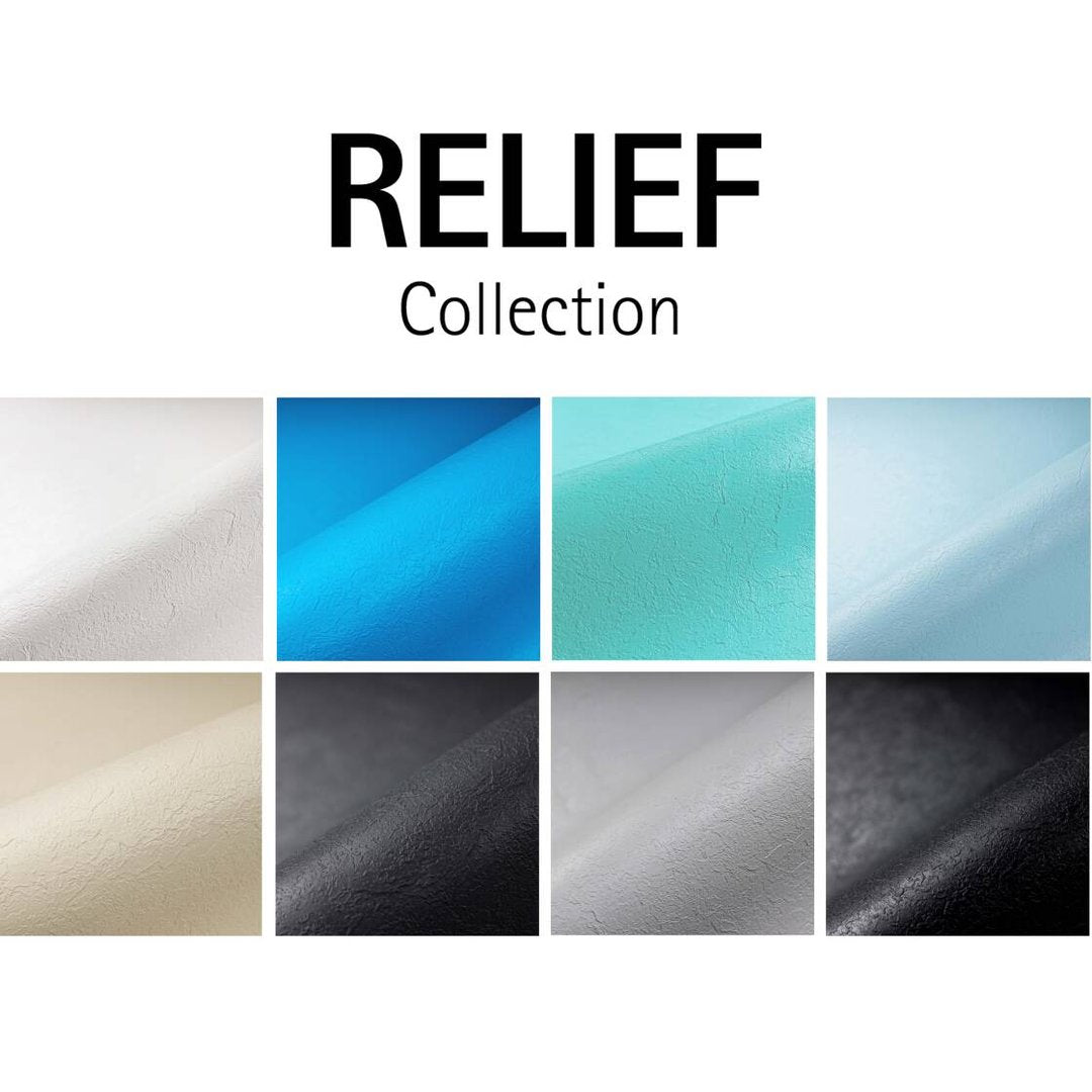 Relief Collection mit strukturierten Poolfolien in verschiedenen Farben und Oberflächen
