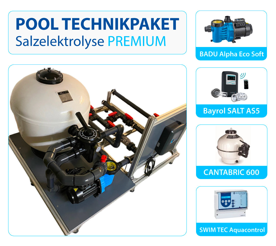 Pooltechnik Komplettset Premium SALT | Bayrol AS5 | Speck & BADU Alpha Eco Soft | Cantabric 600 | Swim-tec Poolconsulting