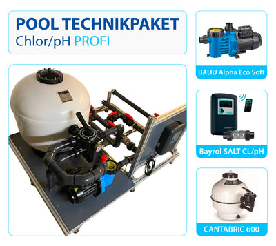 Pooltechnik Komplettset Profi Cl/pH | Bayrol Cl/pH | Speck & BADU Alpha Eco Soft | Cantabric 600