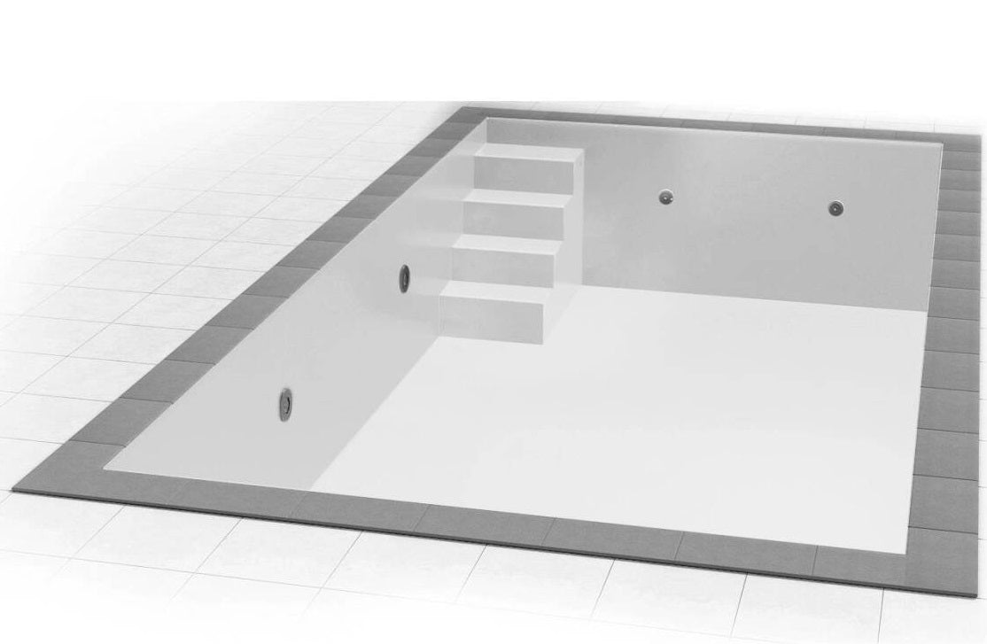 Styroporpool Komplettset | Treppe + Sitzbank, Folienbecken Set 8,00 x 4,00 x 1,50 m Farbe hellgrau - Technikpaket Chlor/pH fertig montiert